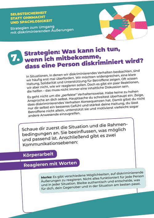 Infotafel aud der Ausstellung: Umgang mit diskriminierenden Aussagen