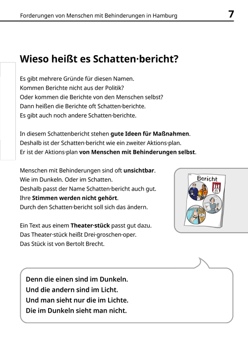 Seite von einer Beispielseite aus dem Schattenbericht _ Forderungen von Menschen mit Behinderungen in Hamburg